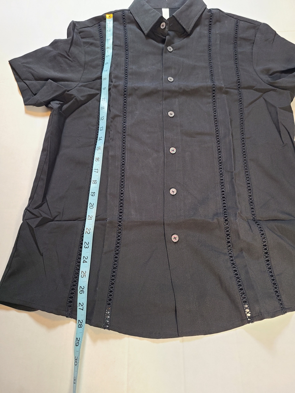 Letsee Black Short Sleeve Cuban  Guayabera Button-Up Shirt - Men's Casual Large - Picture 10 of 11